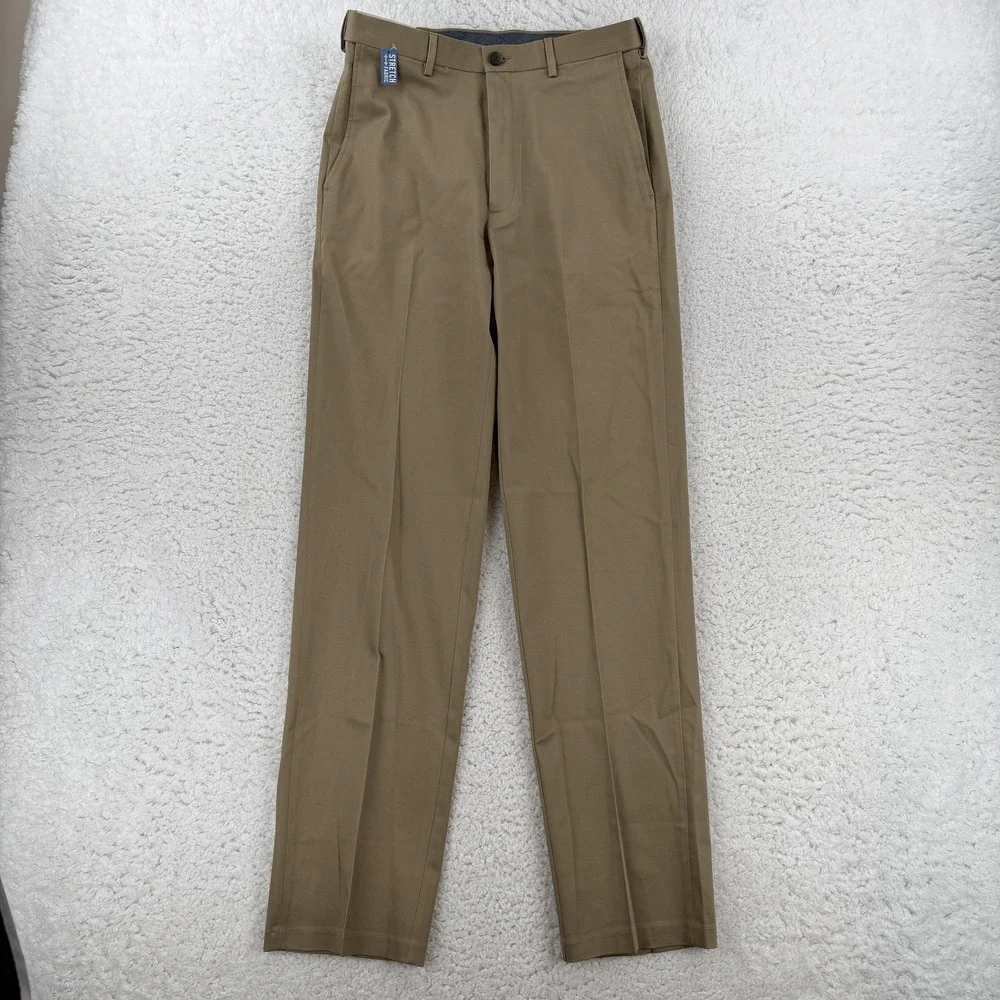 Haggar Premium No Iron Khaki Pants Mens 32x36 Beige Classic Fit Stretch Office